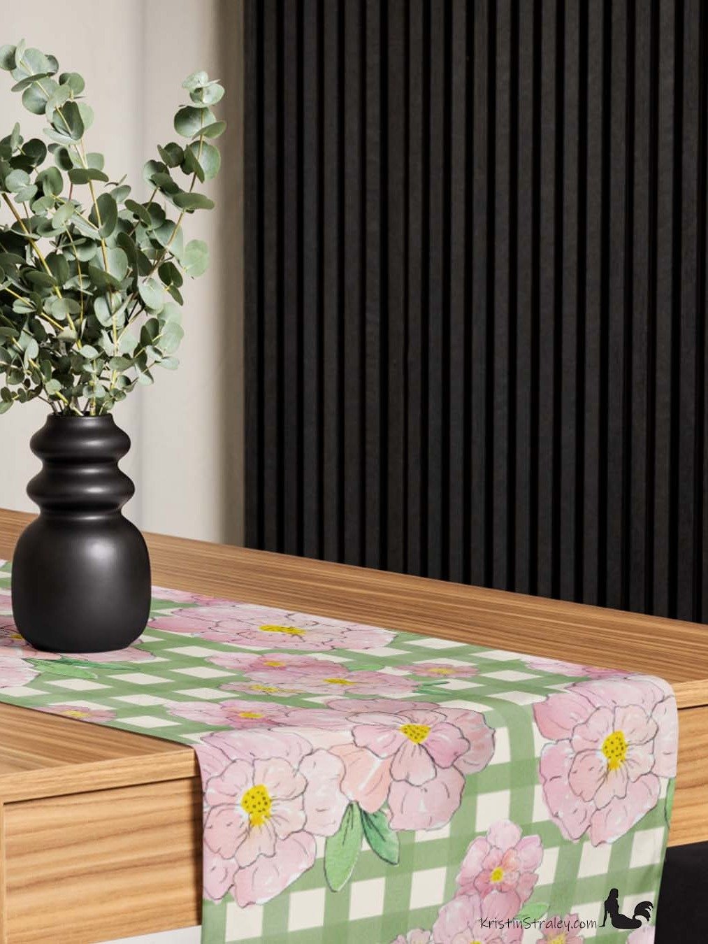 Gingham Blossoms Pink Flowers on Gingham Table Runner product image (8)