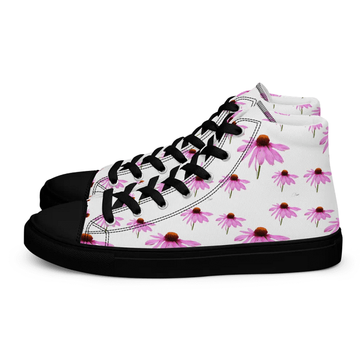 Abstract Delicate Pink Repeating Cone Flowers Women's Black Toe High Top Canvas Shoes product image (1)