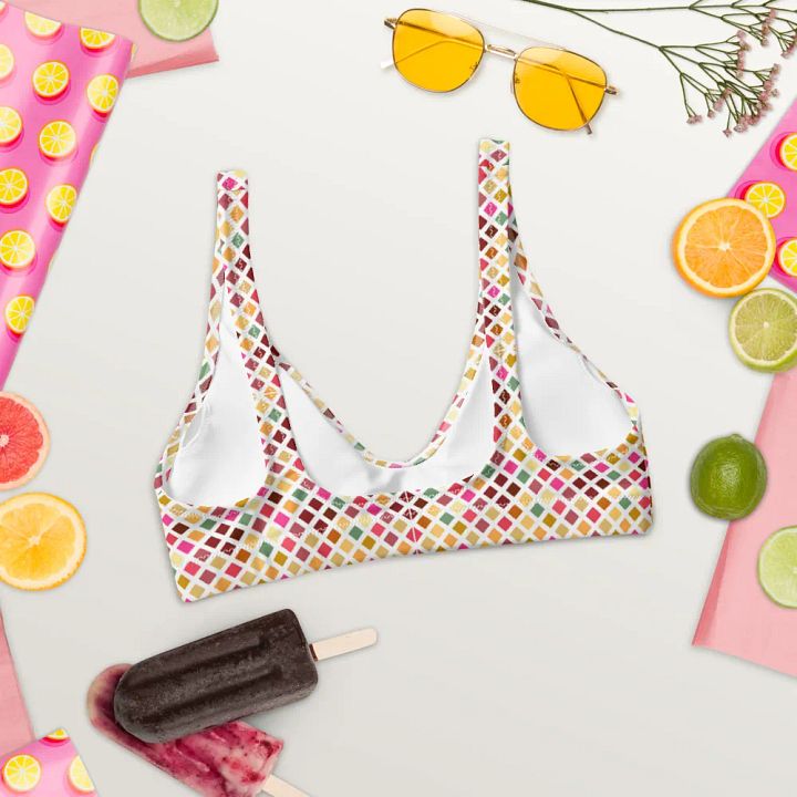 Colorful Square Pattern Design Padded Bikini Top - V3 product image (2)