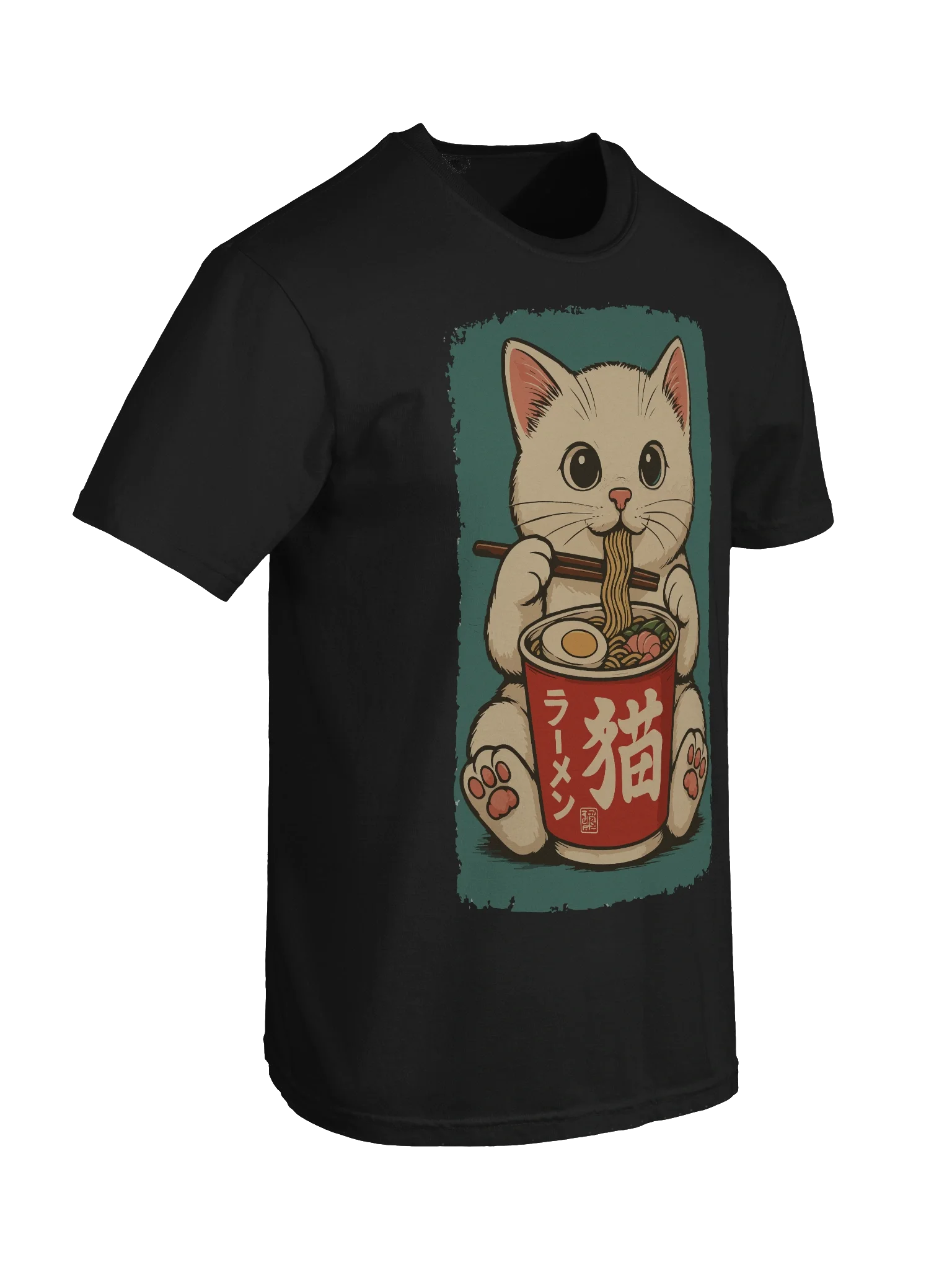 Kawaii White Cat Eating Ramen Vintage Japanese Style T-shirt product image (101)