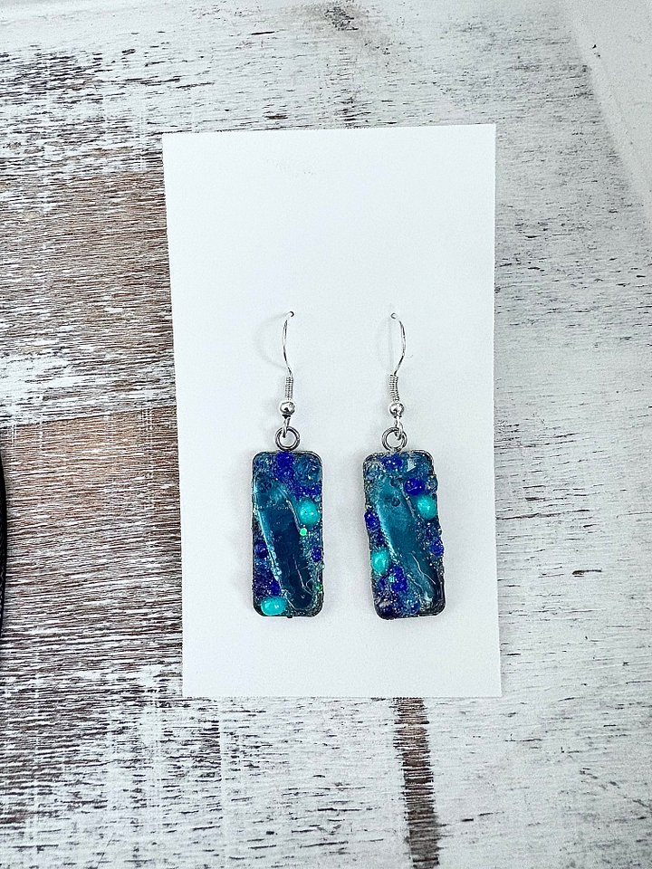 Electric Tide Sea Glass Earrings | Handmade Rectangle Dangle Pair | Monique Faella Designs™ | MFD-00083 product image (2)