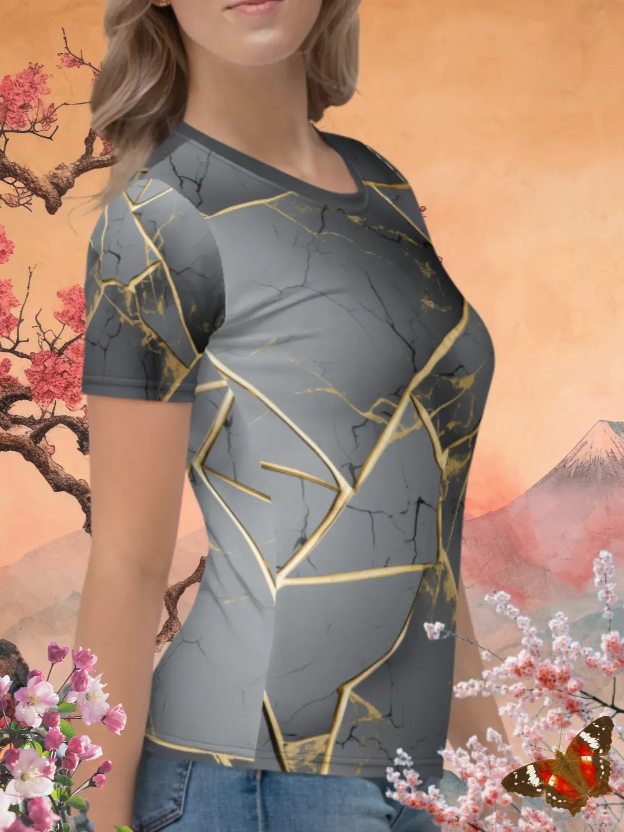 Grey & Gold Kintsugi All-Over Print T-Shirt product image (3)