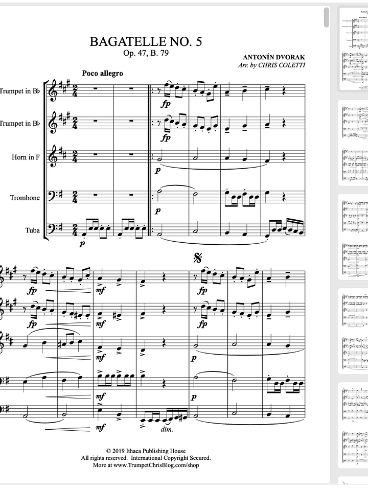 Dvorak: Bagatelle No. 5 (Brass Quintet arr. Chris Coletti) product image (1)