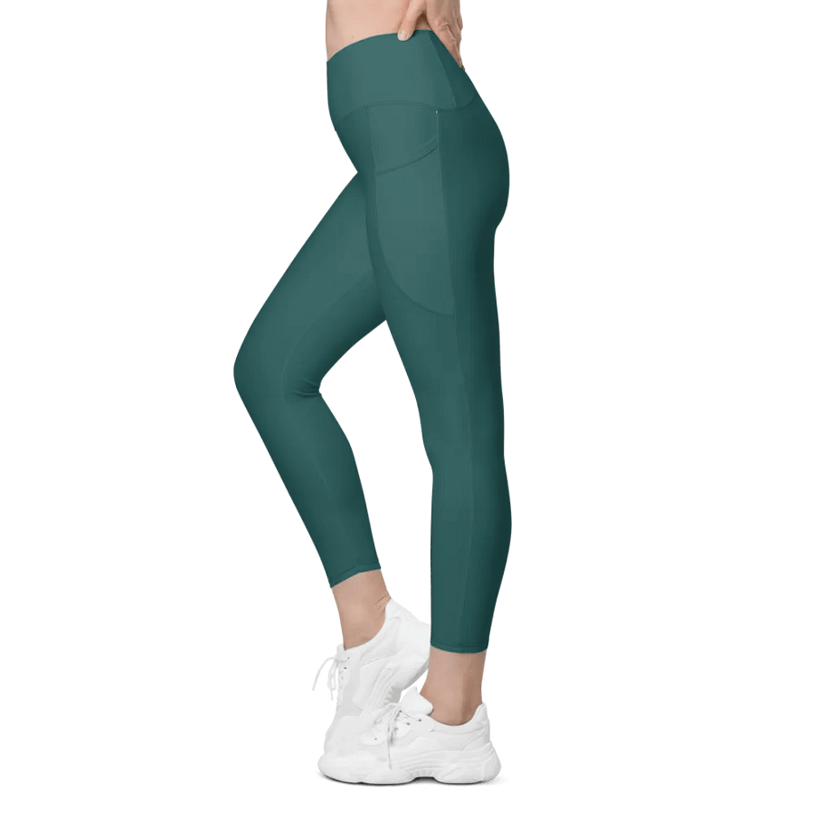 Plain Teal Green Soft Summer Women's High Waisted Premium Crossover Leggings with Pockets by Treasure Pie product image (5)