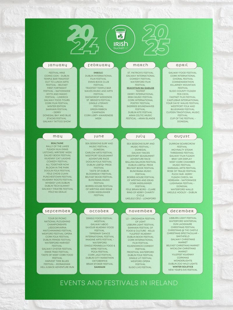 Irish Bucket List Calendar of Events and Festivals 2025 - Premium Matte Poster