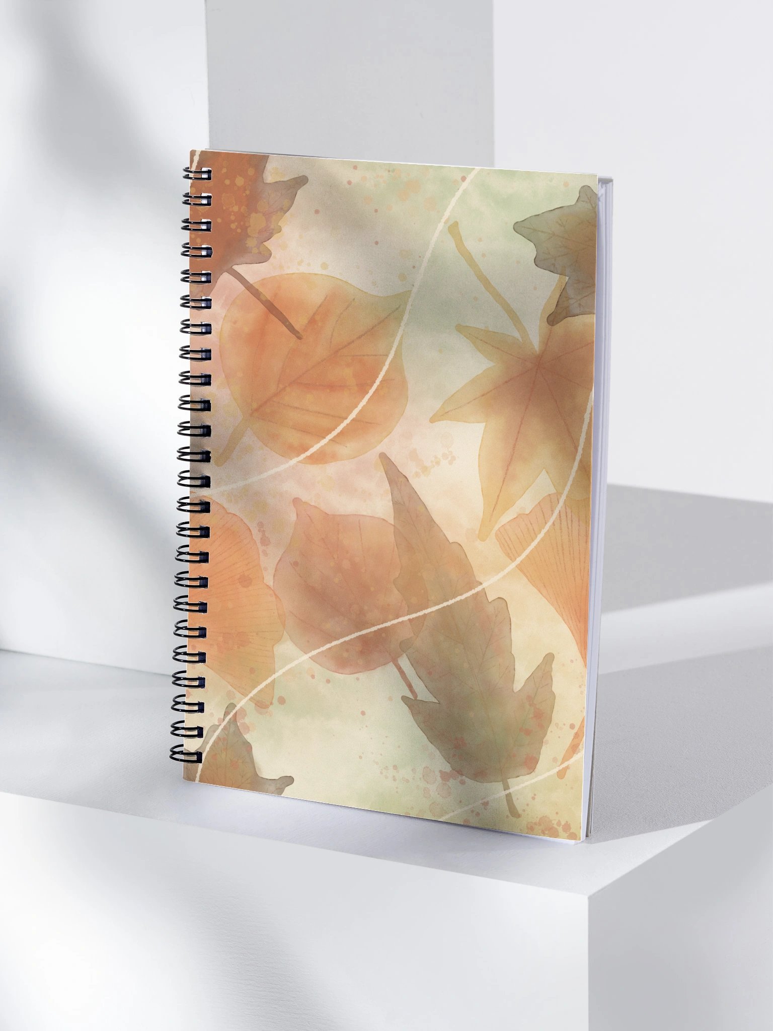 Golden autumn light spiral notebook. Watercolor fall leaves design product image (4)