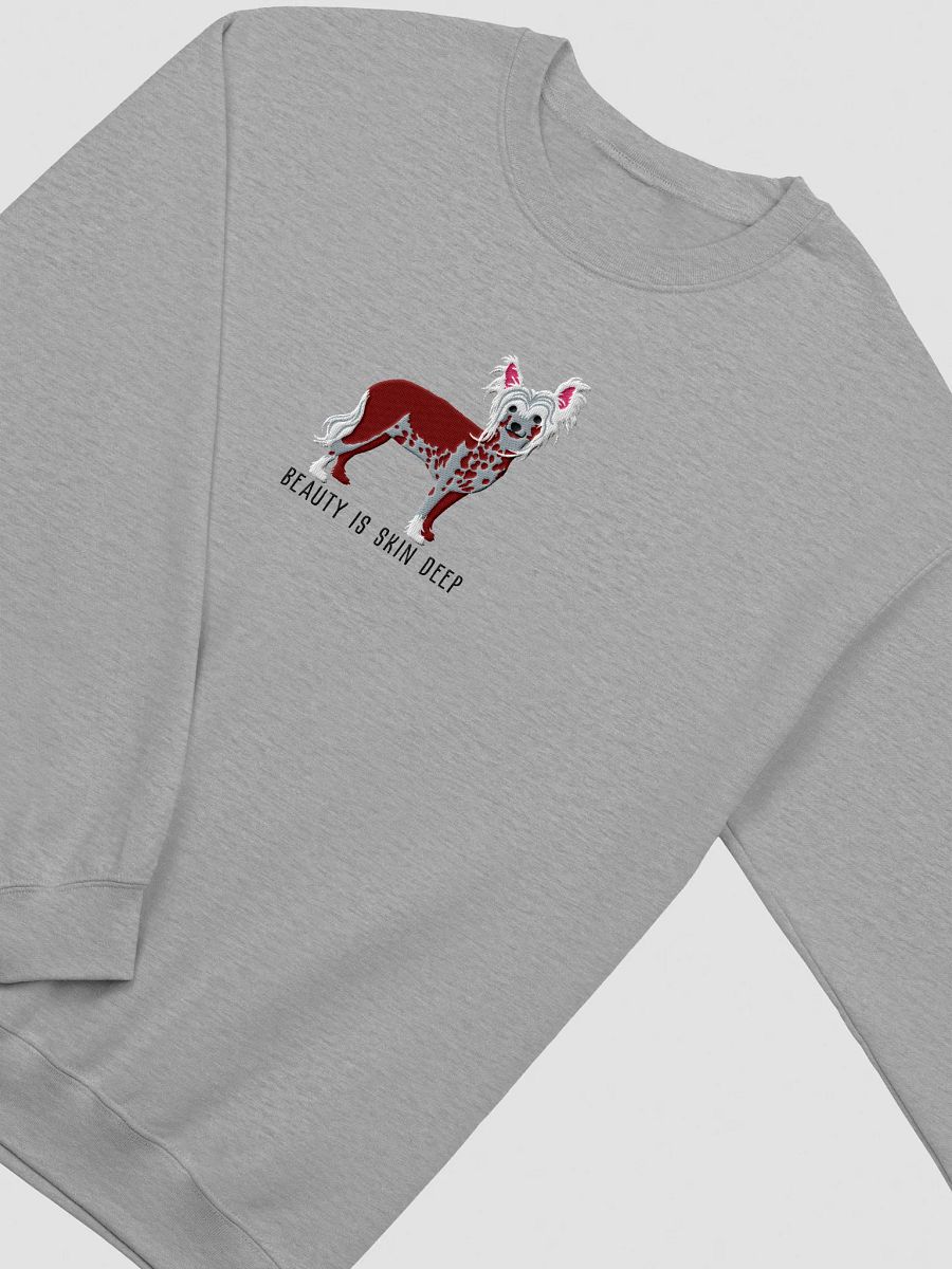 Beauty Is Skin Deep Sweatshirt (Embroidered) of a Chinese Crested Dog(Chocolate) product image (3)