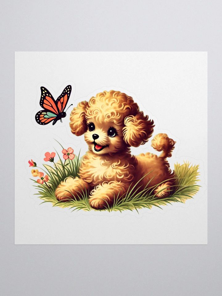 Joyful Poodle and Butterfly Retro Style Stickers product image (1)