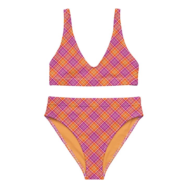 Bright Orange and Pink Plaid Bikini product image (2)