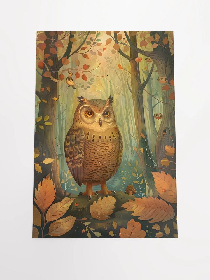 Whimsical owl perched in enchanted forest scenery. product image (1)