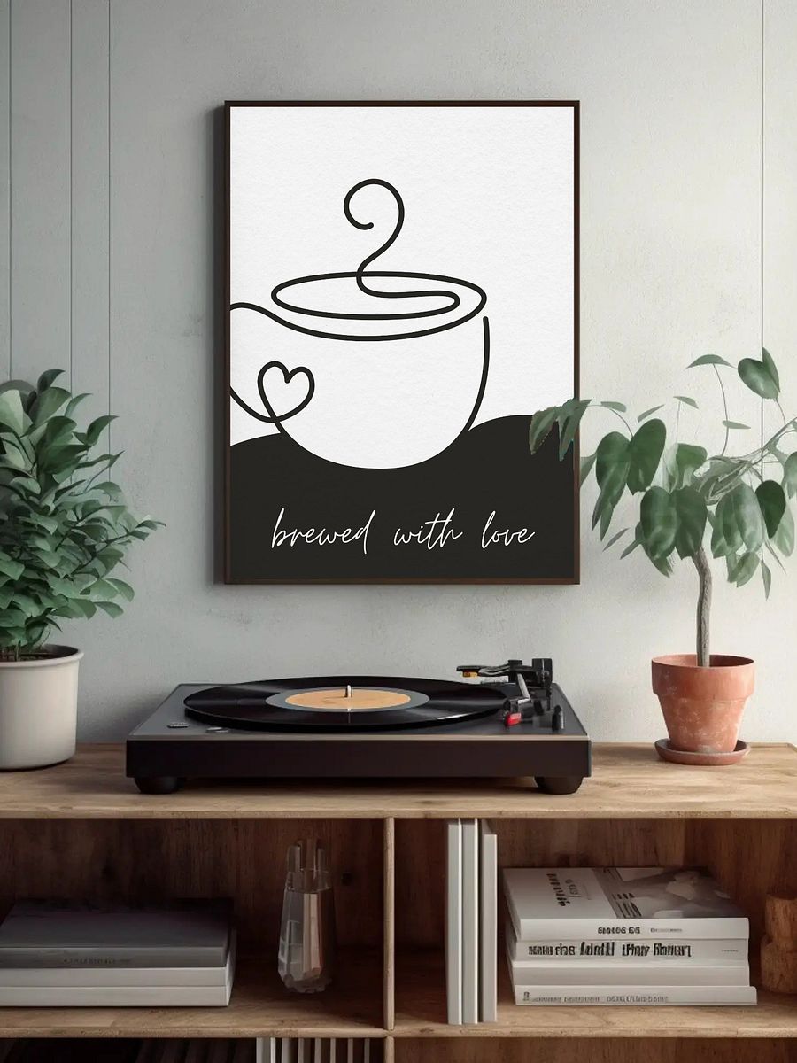 Brewed with Love Coffee Wall Art - Minimalist Line Art Coffee Cup Print, Modern Kitchen Decor, Black and White Coffee Lover Gift Espresso product image (4)