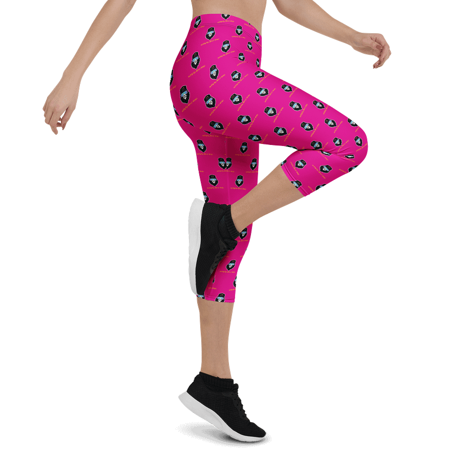 Synthsquatch Fitness Bigfoot Monogram Logo All-Over Print Capri Leggings (Neon Pink) product image (4)