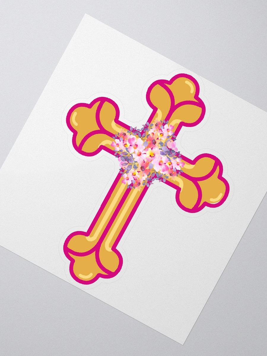 Gold & Pink Floral Cross Sticker product image (1)