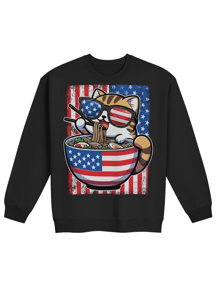 Cute Patriotic Noodle Cat Sweatshirt – Fun USA Ramen Pullover for Cat Lovers product image (1)