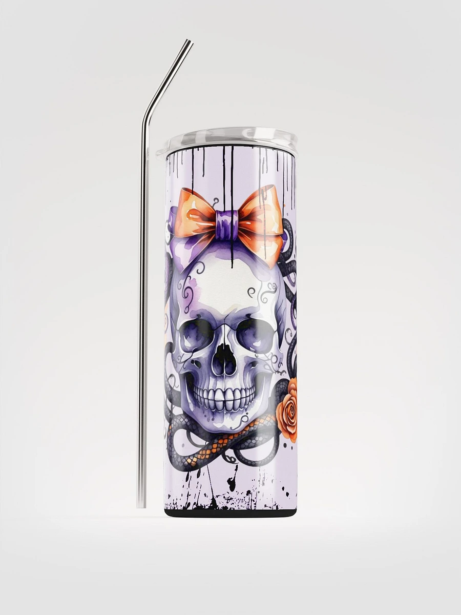 Halloween Tumbler Coquette Style Skull With Orange Bow And Snake product image (2)