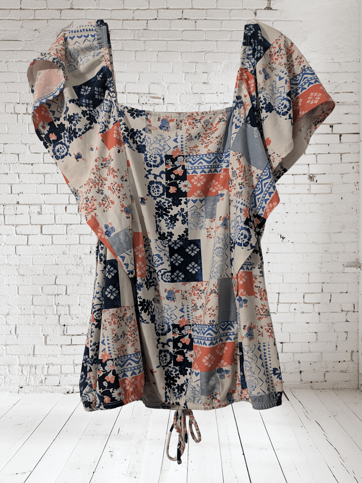 3X Patchwork Tie Bottom Short-Sleeve Top product image (2)