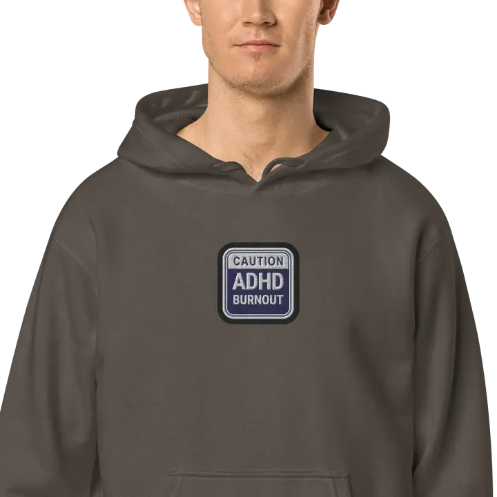 CAUTION: AuDHD BURNOUT embroidered pigment hoodie (navy bubble design 2) product image (2)
