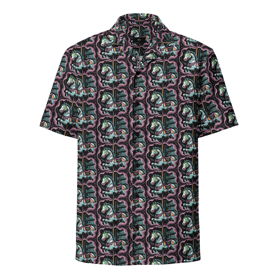 Midnight Veil Designs Enchanted Carousel Gothic Unisex Hawaiian Shirt - Purple & Green Print product image (1)