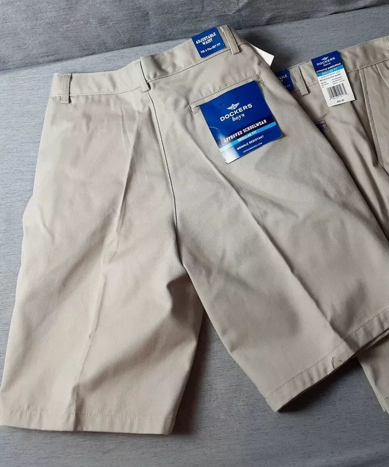 2 Pair NWT Dockers Boys Youth Sz 12 Khaki Shorts Pleated School Uniform product image (3)