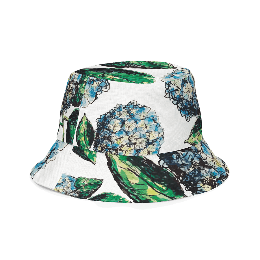 Adults Unisex | Reversible Bucket Hat | Blue Hydrangea Blooms | Coastal Garden Sun Hat | by Monique Faella Designs™ product image (5)