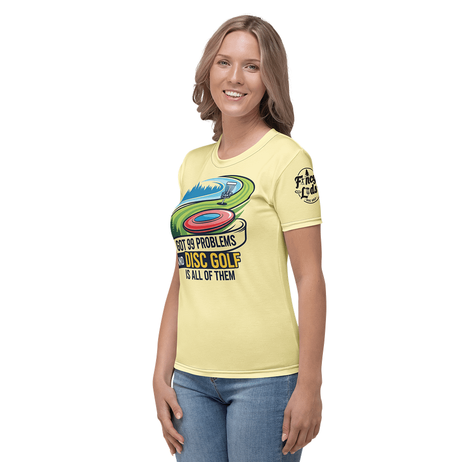 Fancy Lads Women's Yellow T-shirt "I Got 99 Problems And Disc Golf Is All Of Them" product image (3)
