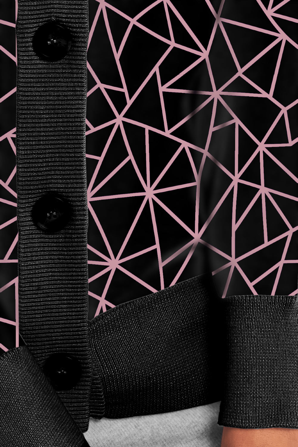 Pink Black Geometric Pattern Cardigan Sweater product image (12)