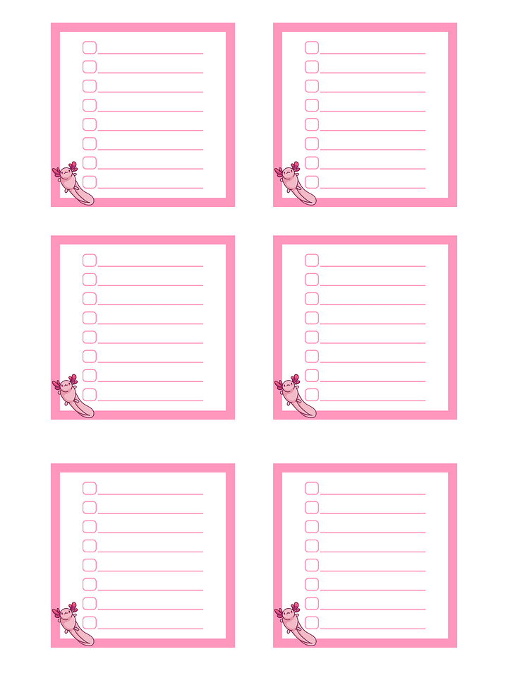 Printable Axolotl Check List Memo Pad product image (1)