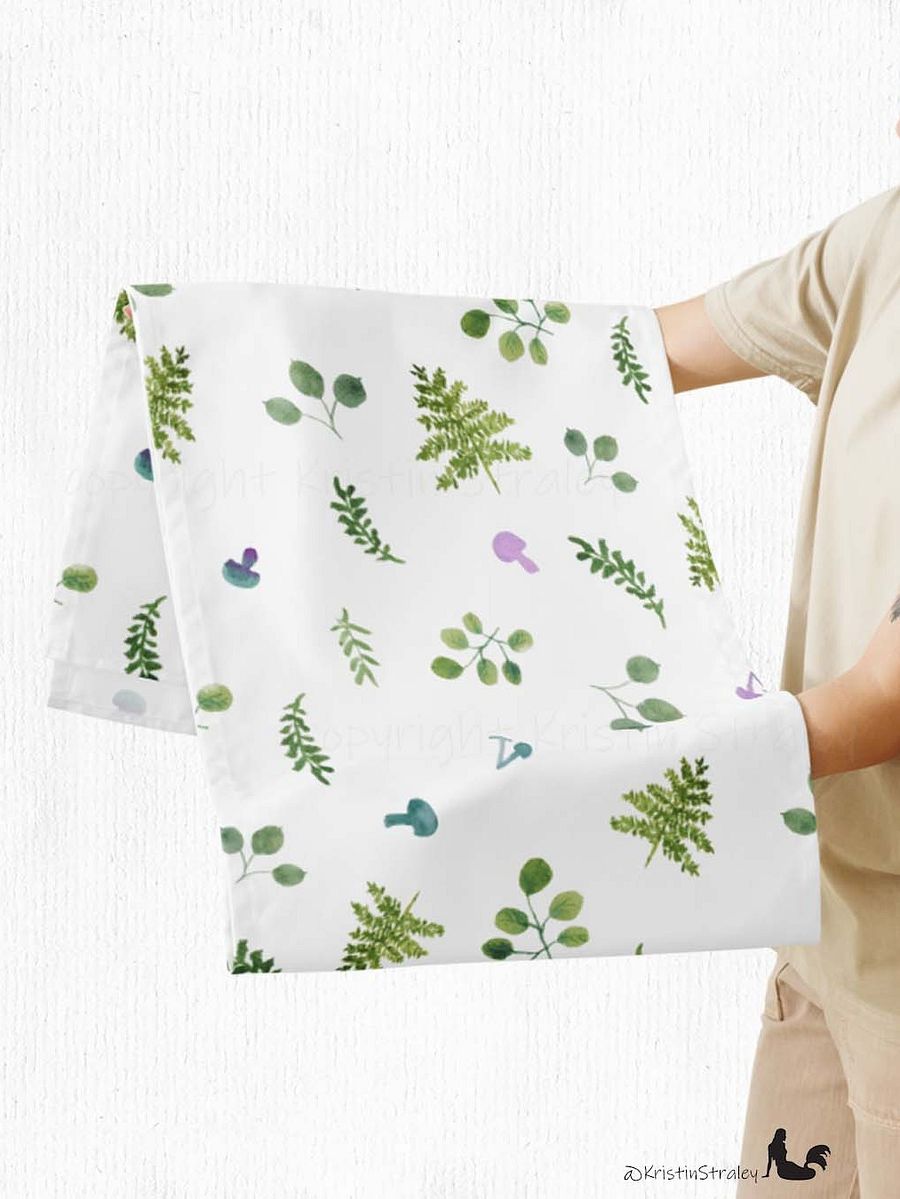 Woodland Ferns & Mushrooms White Table Runner product image (5)