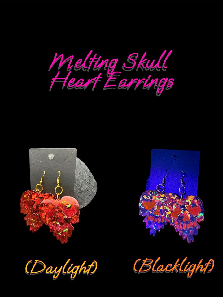 Resin Earings - Melting Skull Heart product image (1)