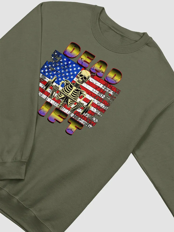 Dead Lift Weightlifting Skeleton USA Flag Sweatshirt product image (2)