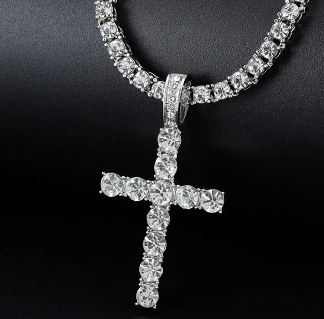 FASHION SILVER RHINESTONE CROSS PENDANT NECKLACE product image (2)