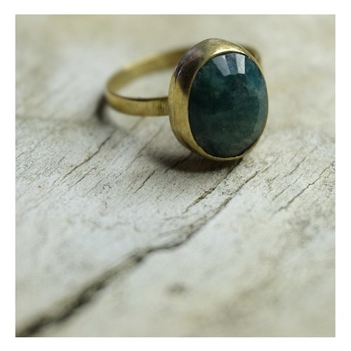 Verdant Healer. Unique, handmade faceted malachite set in brass. Size 6.75. A nourishing stone known for transitional support...