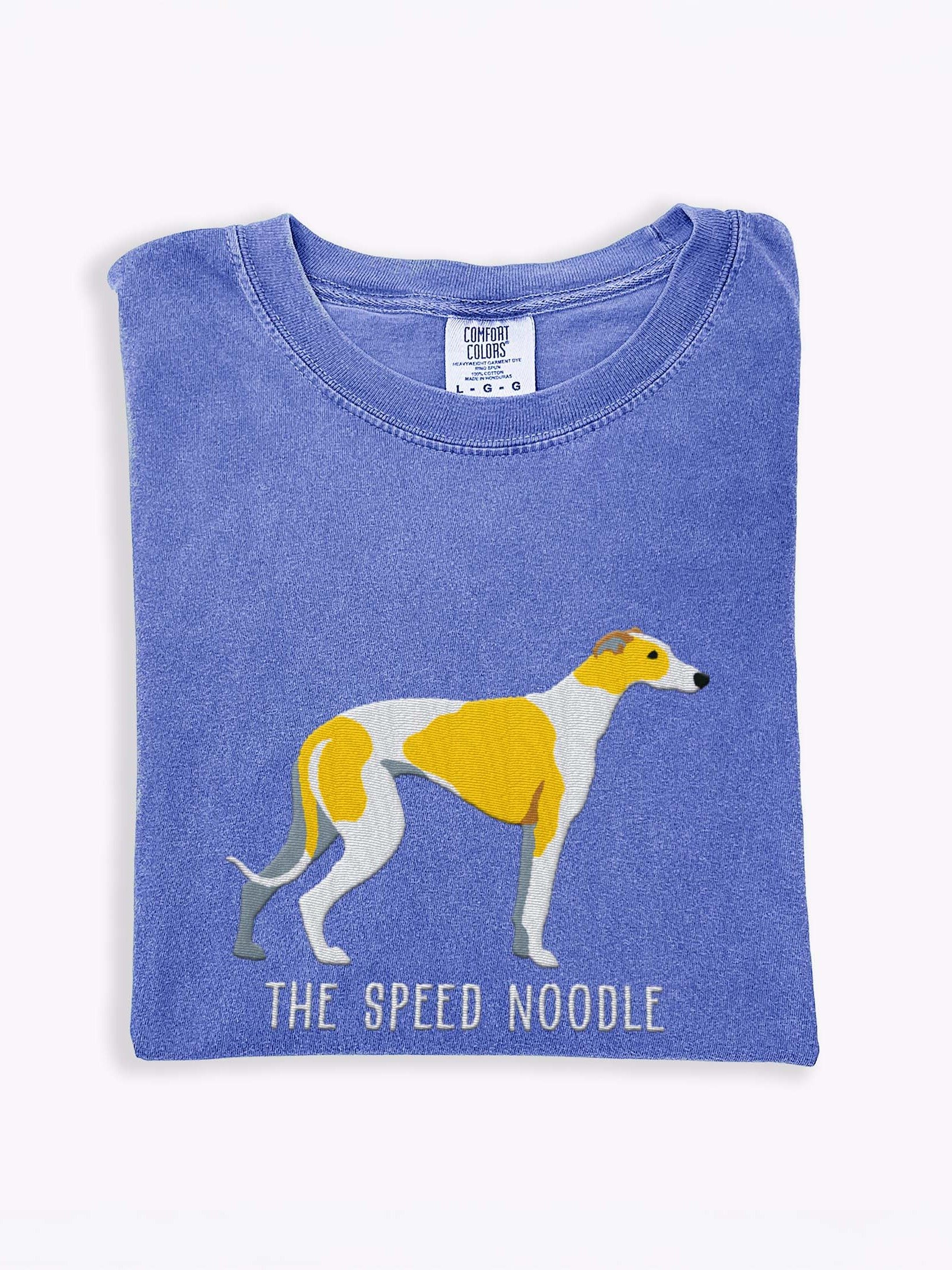 The Speed Noodle T-Shirt(Embroidered) of a Greyhound(Lemon & White) product image (1)