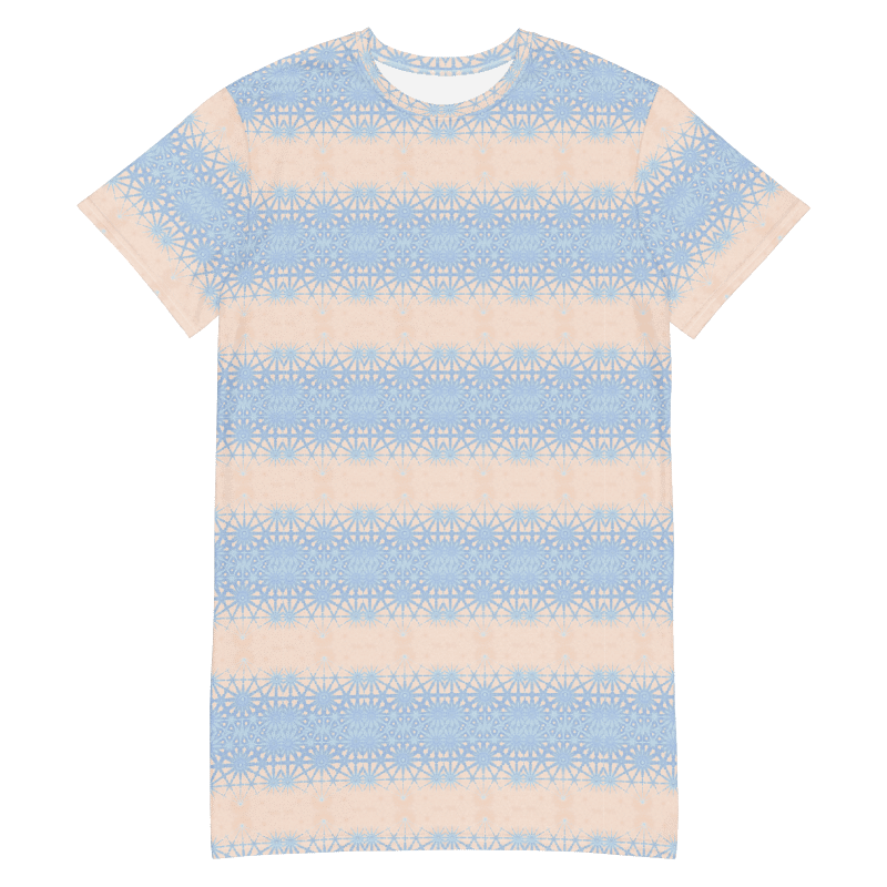 Abstract Subtle Dusky Blue and Peach Ladies T Shirt Dress product image (11)