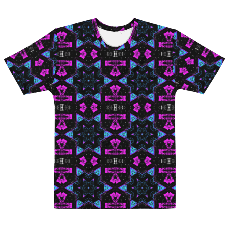 Abstract Pink, Turquoise and Black Repeating Star Pattern Men's T Shirt product image (8)