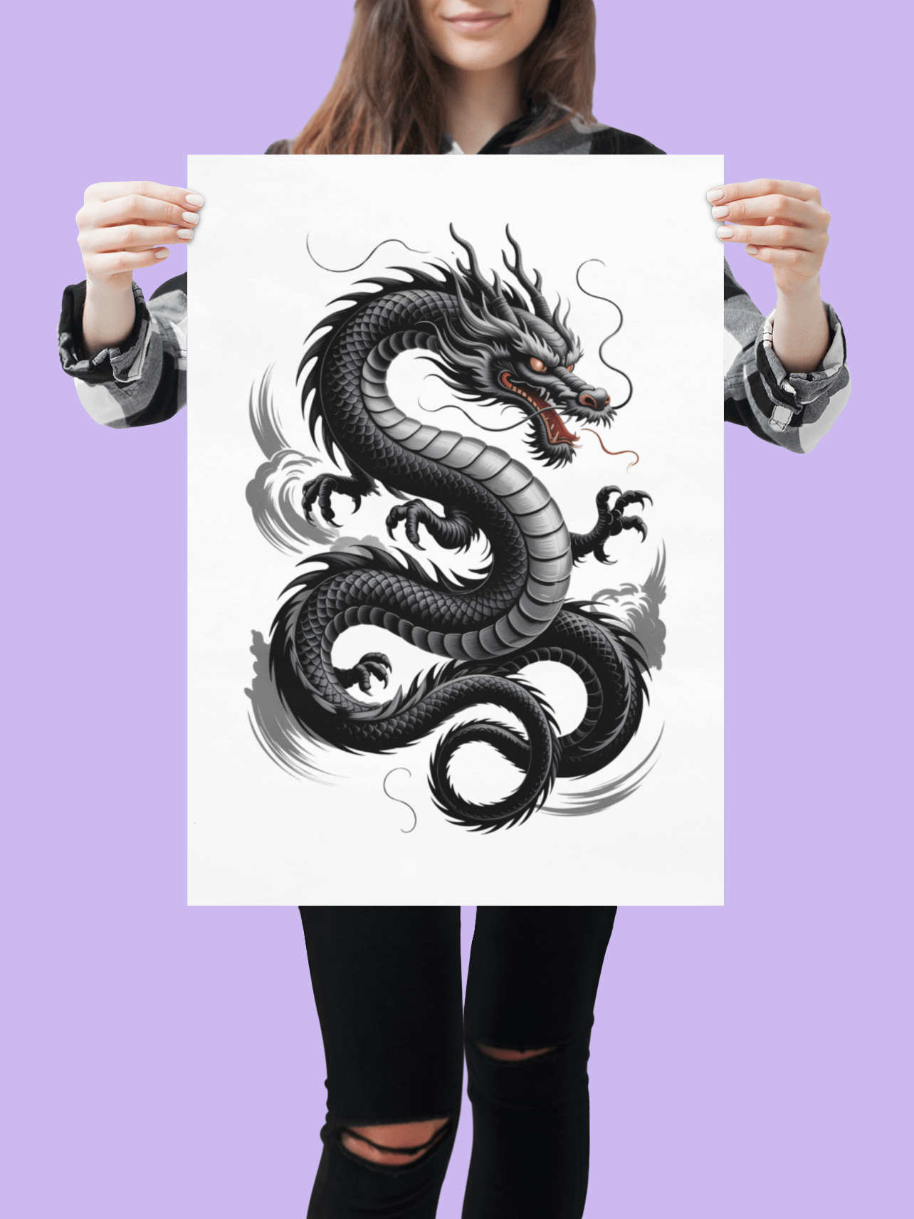 "Ryū" Japanese Dragon Kanji Art Print | Traditional Sumi-e Ink Wash Style Poster | Mythical Tattoo Wall Decor product image (2)