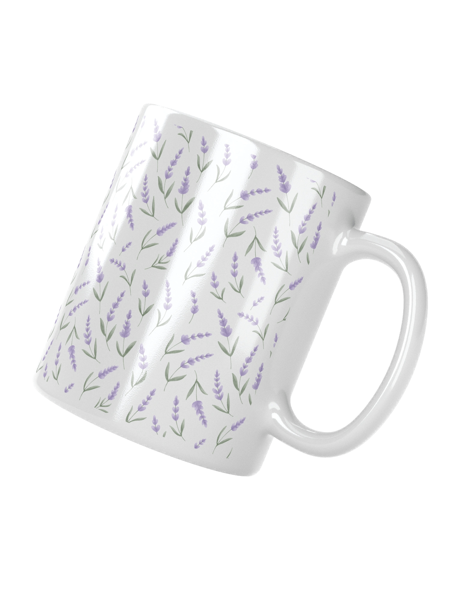 White glossy mug withl avender pattern product image (3)