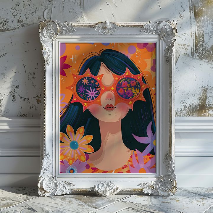 Girl with Sunglasses Maximalist Floral Art Print product image (2)
