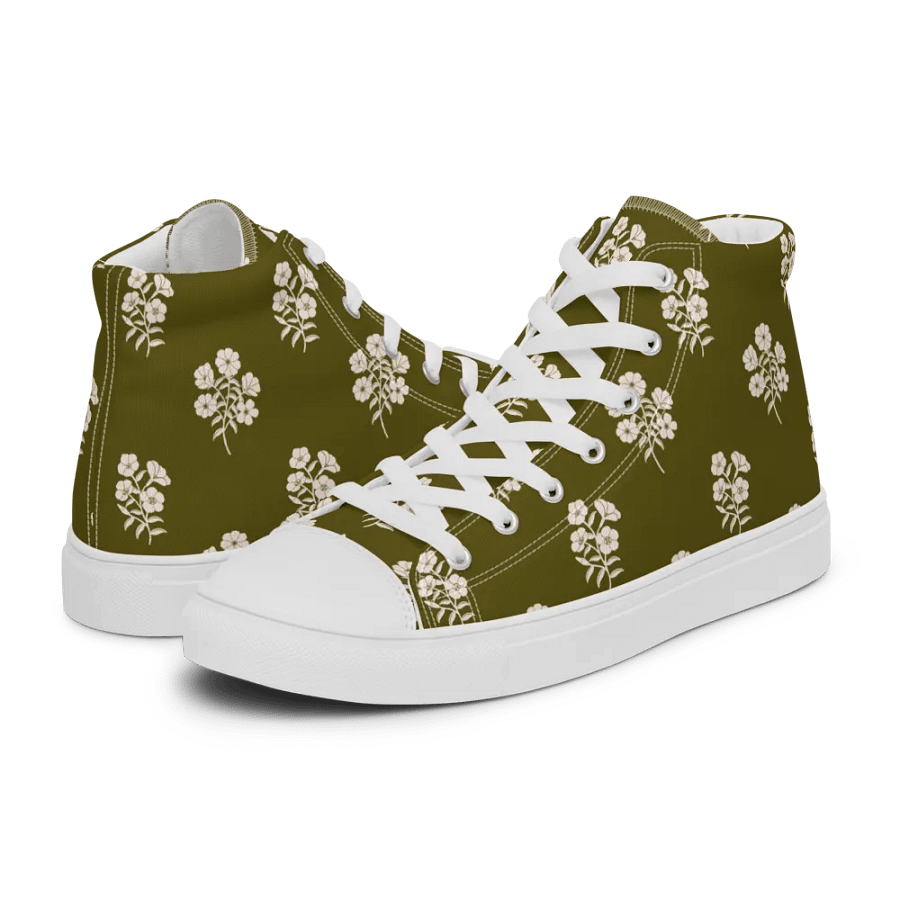 Alpine Cascade - Green and Cream - Women High Top Canvas Shoes product image (12)