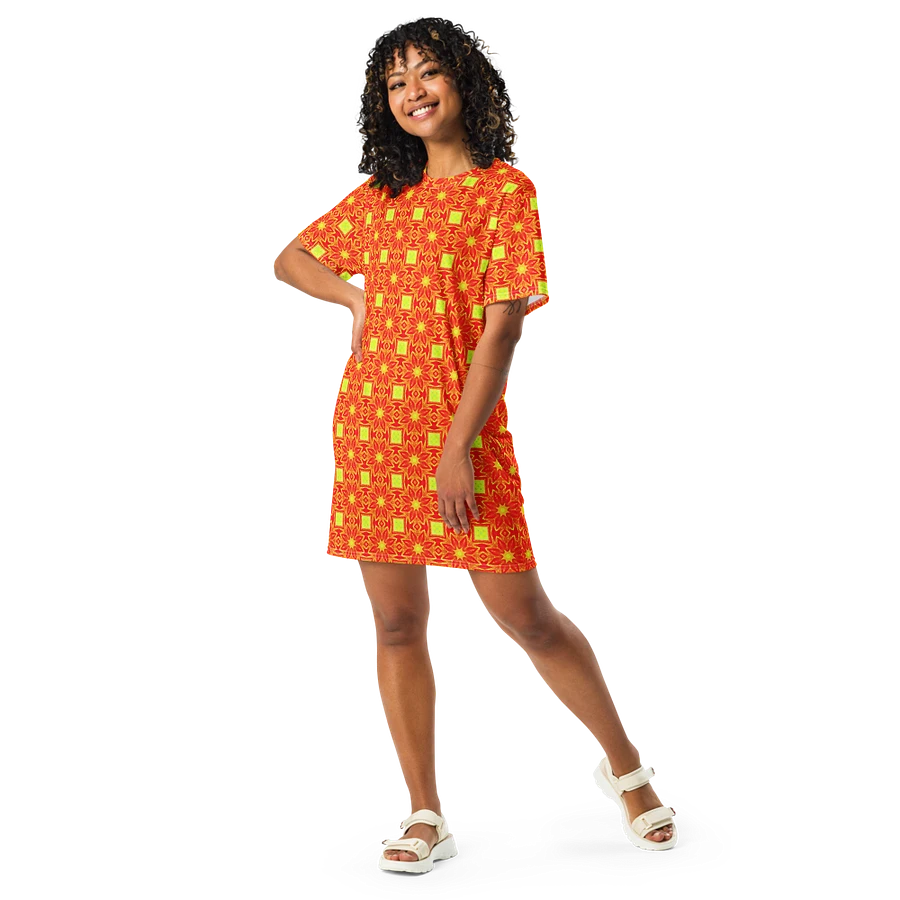 Abstract Repeating Orange Flower T Shirt Dress product image (3)