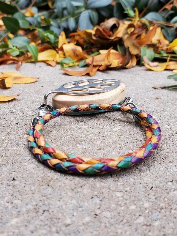 Woven Leather Pride Bracelet | Handmade Accessory for Bellabeat Leaf Urban & Ivy product image (1)