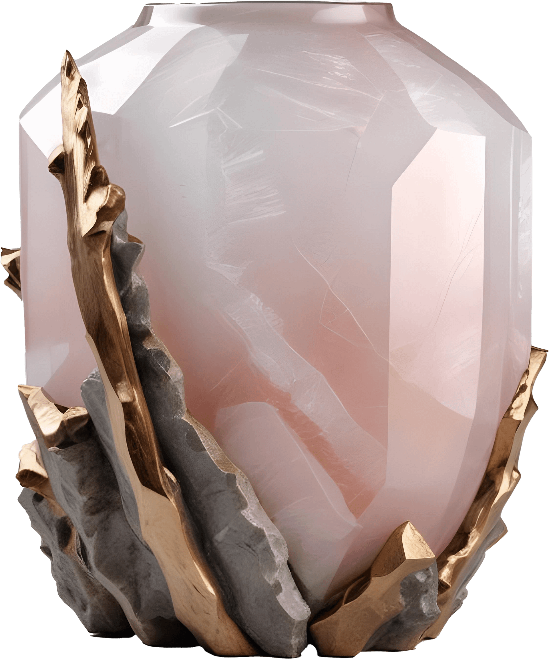 Ethereal Glow – Faceted Rose Quartz Vase PNG product image (1)