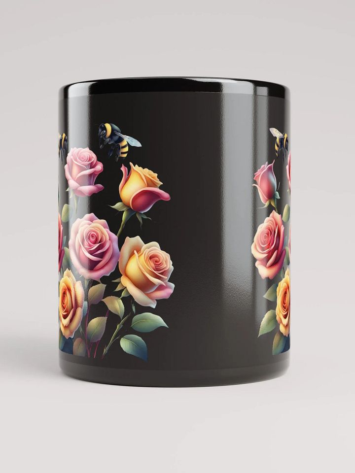 Honey Bees and Roses Graphical Design Black Mug product image (1)