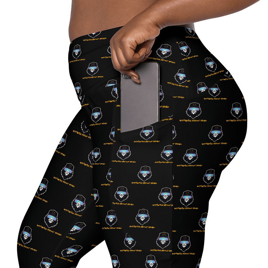 Synthsquatch Fitness Bigfoot Monogram Logo All-Over Print Crossover Leggings With Pockets (Black) product image (7)
