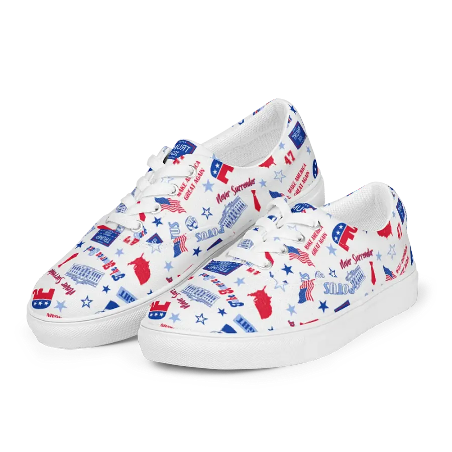Trump 2024 Republican Patriot Make America Great Again White Pattern Low Top Canvas Shoes for women product image (9)