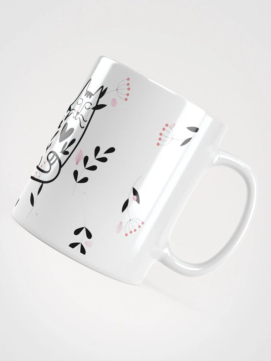 Whimsical Folk Art Cat Love Ceramic Mug|Housewarming Birthday Gifts Cute White GlossyMug product image (11)