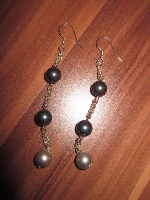 Ohrringe mit 3 perlen Schwarz Schwarz Silber product image (1)