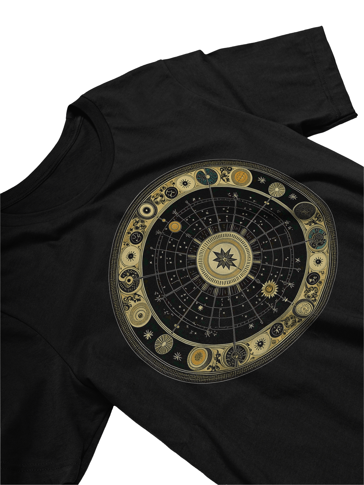 🌌 Celestial Zodiac Compass Unisex T-Shirt – Gold Cosmic Wheel Design | Mystical Astrology-Inspired Graphic Tee product image (11)