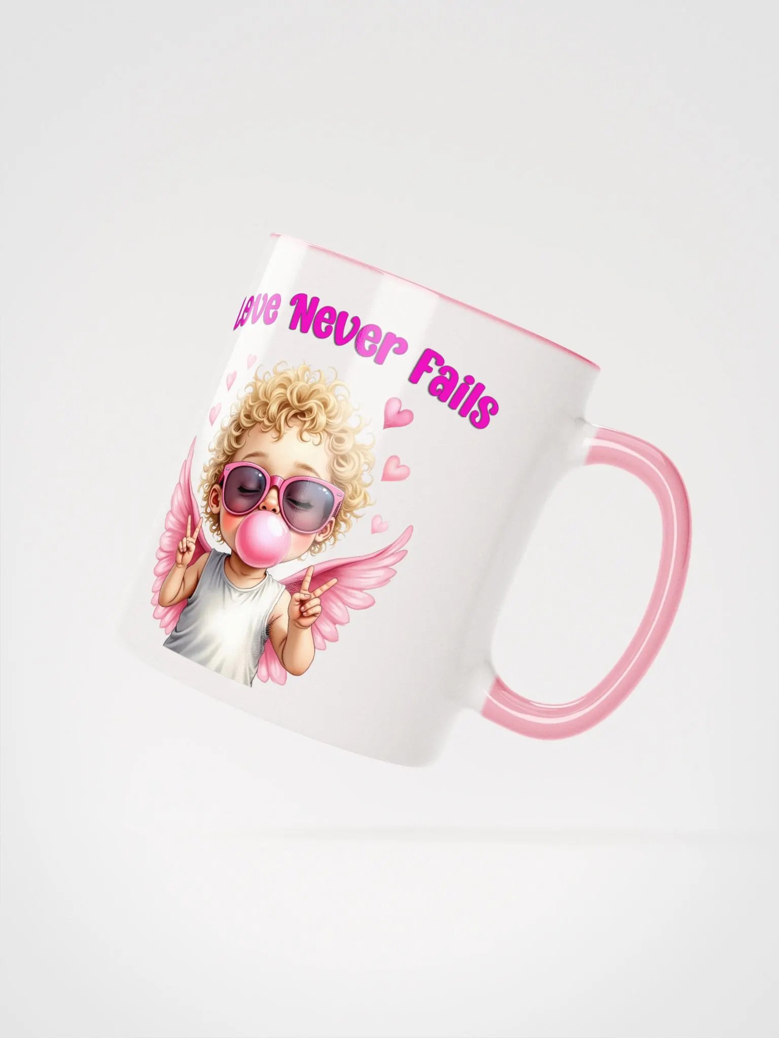 Love Never Fails Valentine Retro Cupid Valentine's Day Ceramic Mug (with Color Inside) product image (3)