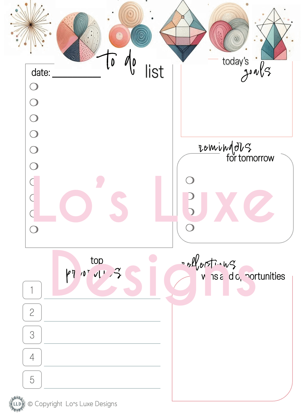 Vibrant Abstract To Do List Bundle - 8.5x11 Printable product image (1)